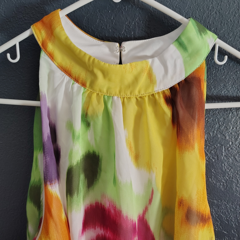 Donna Ricco Colorful Floral High Neck Line Sleeveless Tiered  Dress - Picture 6 of 14